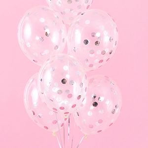 Confetti balloons - circles, 30cm, silver (1 pkt / 6 pc.)