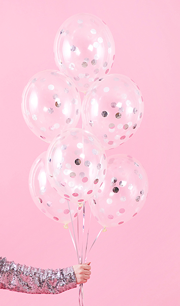 Confetti balloons - circles, 30cm, silver (1 pkt / 6 pc.)