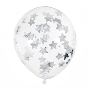 Confetti balloons - stars, 30cm, silver (1 pkt / 6 pc.)