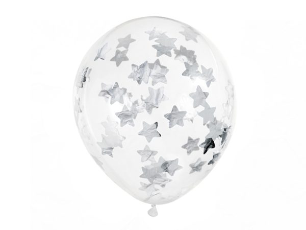 Confetti balloons - stars, 30cm, silver (1 pkt / 6 pc.)