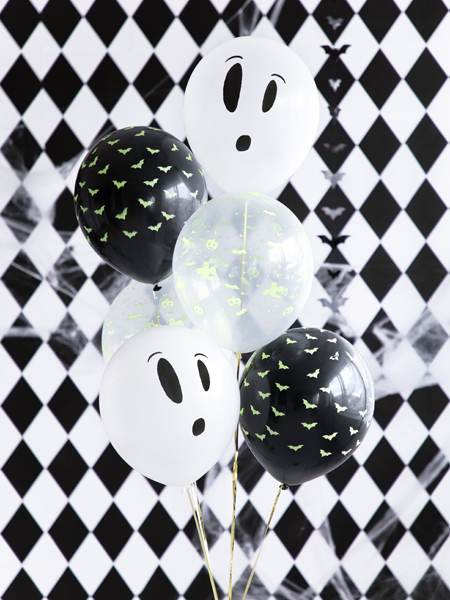 Blacklight balloons 27cm, BOO!, mix (1 pkt / 3 pc.)