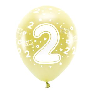 Metallic Eco Balloons 33 cm, Number '' 2 '', light gold (1 pkt / 6 pc.)