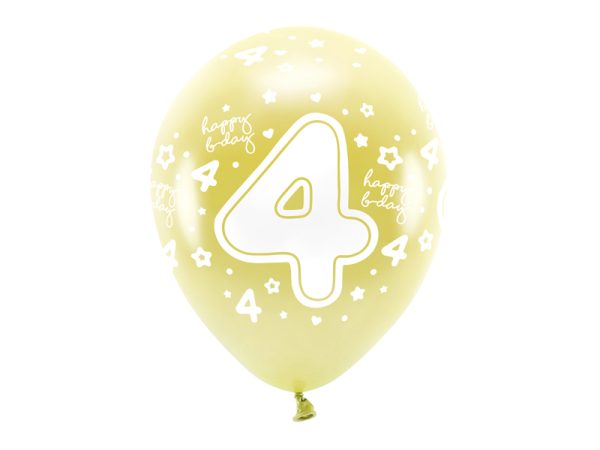 Metallic Eco Balloons 33 cm, Number '' 4 '', light gold (1 pkt / 6 pc.)