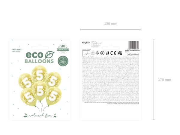 Metallic Eco Balloons 33 cm, Number '' 5 '', light gold (1 pkt / 6 pc.)