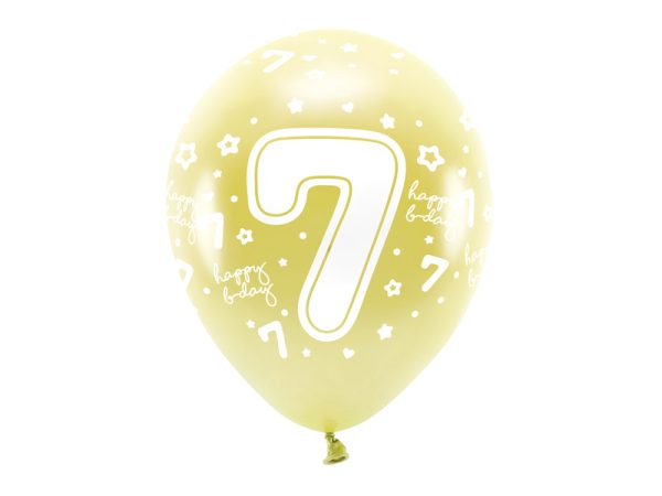 Metallic Eco Balloons 33 cm, Number '' 7 '', light gold (1 pkt / 6 pc.)