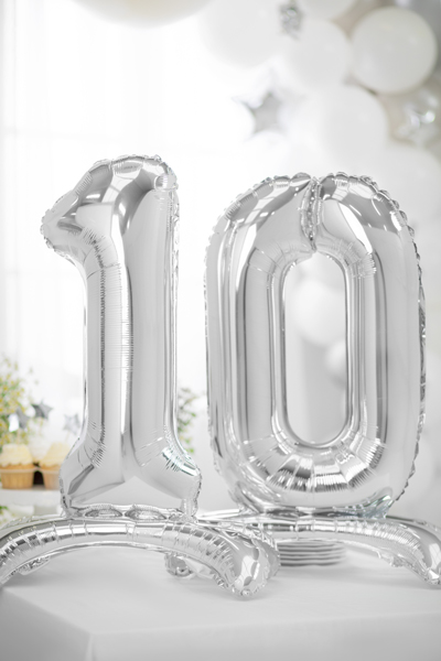 Standing foil balloon Number ''0'', 70cm, silver