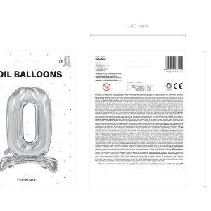 Standing foil balloon Number ''0'', 70cm, silver