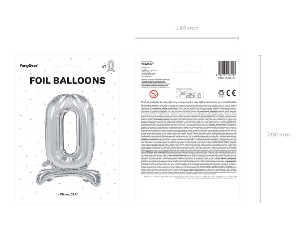 Standing foil balloon Number ''0'', 70cm, silver