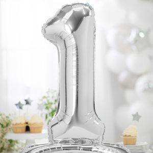 Standing foil balloon Number ''1'', 70cm, silver