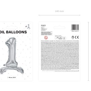 Standing foil balloon Number ''1'', 70cm, silver