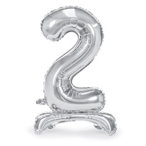 Standing foil balloon Number ''2'', 70cm, silver