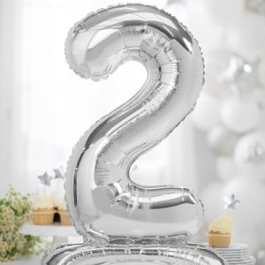 Standing foil balloon Number ''2'', 70cm, silver