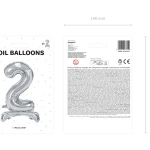 Standing foil balloon Number ''2'', 70cm, silver