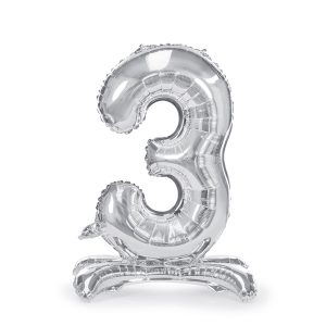 Standing foil balloon Number ''3'', 70cm, silver