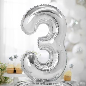 Standing foil balloon Number ''3'', 70cm, silver