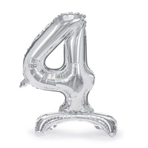 Standing foil balloon Number ''4'', 70cm, silver