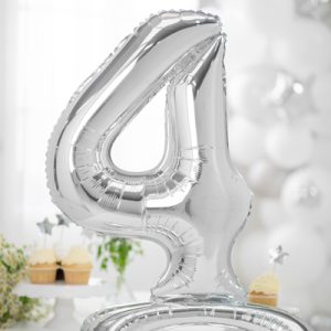 Standing foil balloon Number ''4'', 70cm, silver
