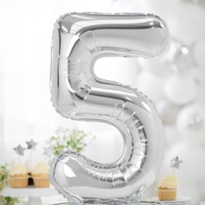 Standing foil balloon Number ''5'', 70cm, silver
