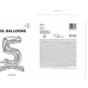 Standing foil balloon Number ''5'', 70cm, silver