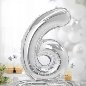 Standing foil balloon Number ''6'', 70cm, silver