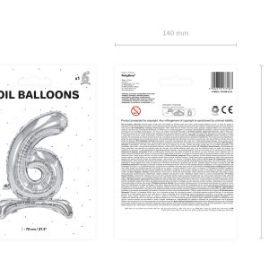 Standing foil balloon Number ''6'', 70cm, silver