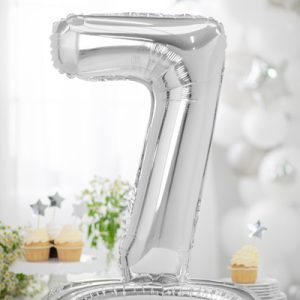 Standing foil balloon Number ''7'', 70cm, silver
