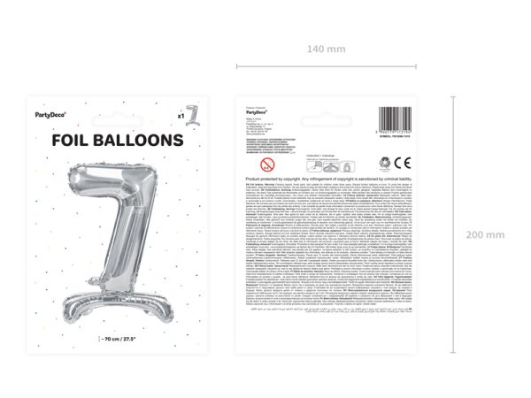 Standing foil balloon Number ''7'', 70cm, silver