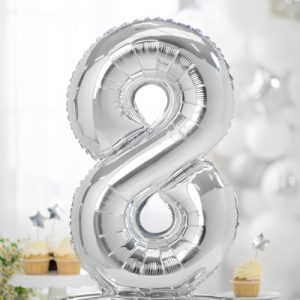 Standing foil balloon Number ''8'', 70cm, silver