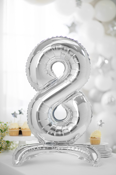 Standing foil balloon Number ''8'', 70cm, silver