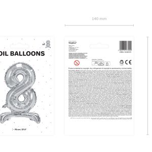 Standing foil balloon Number ''8'', 70cm, silver