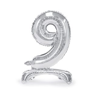 Standing foil balloon Number ''9'', 70cm, silver