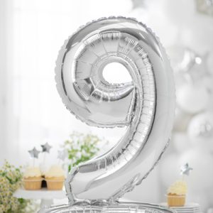 Standing foil balloon Number ''9'', 70cm, silver