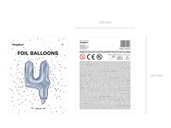 Foil Balloon Number ''4'', 35cm, holographic