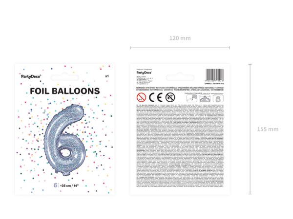 Foil Balloon Number ''6'', 35cm, holographic