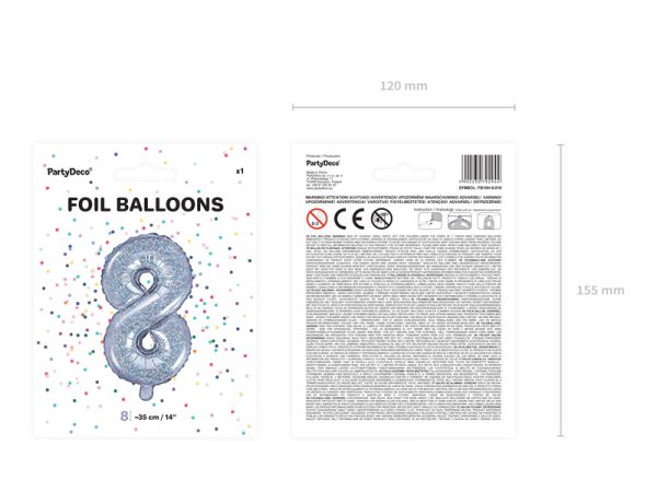 Foil Balloon Number ''8'', 35cm, holographic