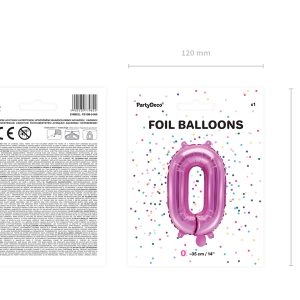 Foil Balloon Number ''0'', 35cm, dark pink