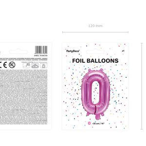 Foil Balloon Number ''0'', 35cm, dark pink