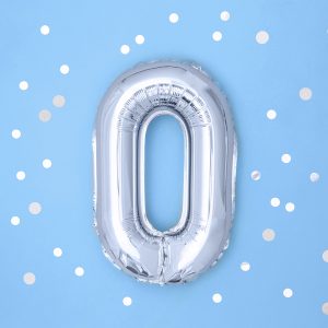 Foil Balloon Number ''0'', 35cm, silver