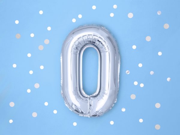 Foil Balloon Number ''0'', 35cm, silver