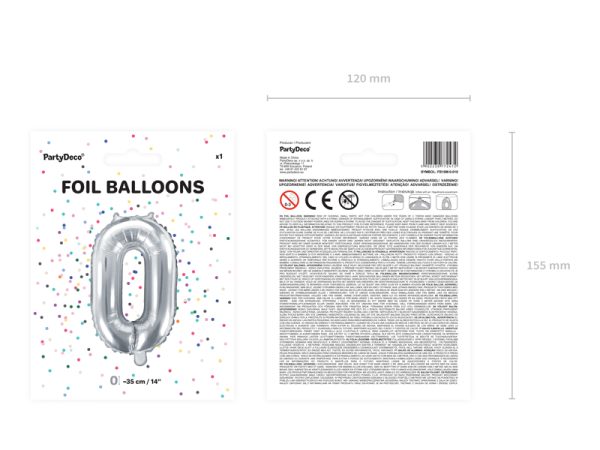 Foil Balloon Number ''0'', 35cm, silver