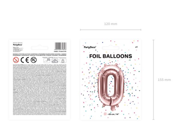 Foil Balloon Number ''0'', 35cm, rose gold