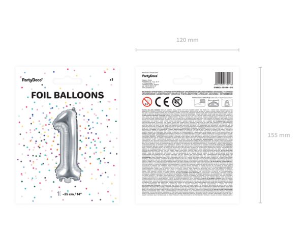 Foil Balloon Number ''1'', 35cm, silver