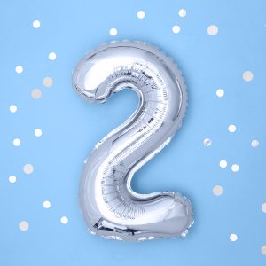 Foil Balloon Number ''2'', 35cm, silver