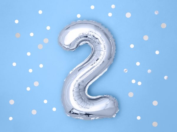 Foil Balloon Number ''2'', 35cm, silver