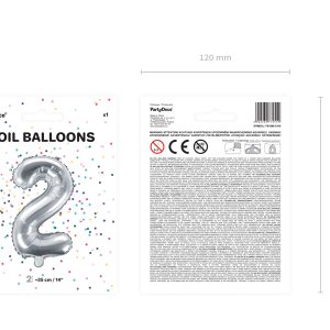 Foil Balloon Number ''2'', 35cm, silver