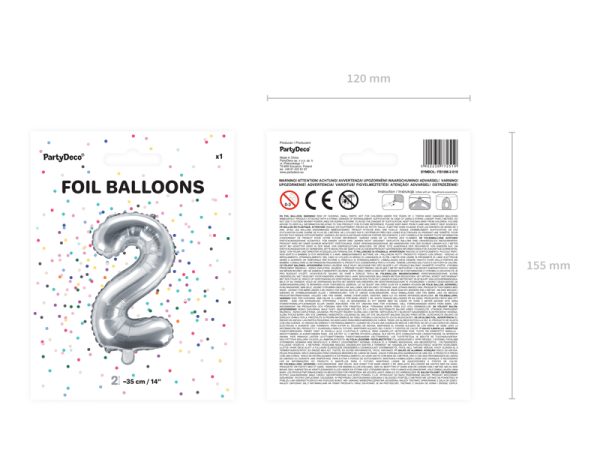 Foil Balloon Number ''2'', 35cm, silver