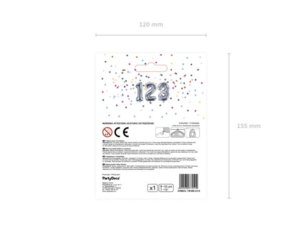 Foil Balloon Number ''2'', 35cm, silver