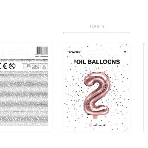 Foil Balloon Number ''2'', 35cm, rose gold
