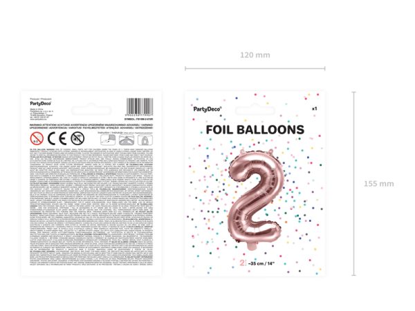 Foil Balloon Number ''2'', 35cm, rose gold