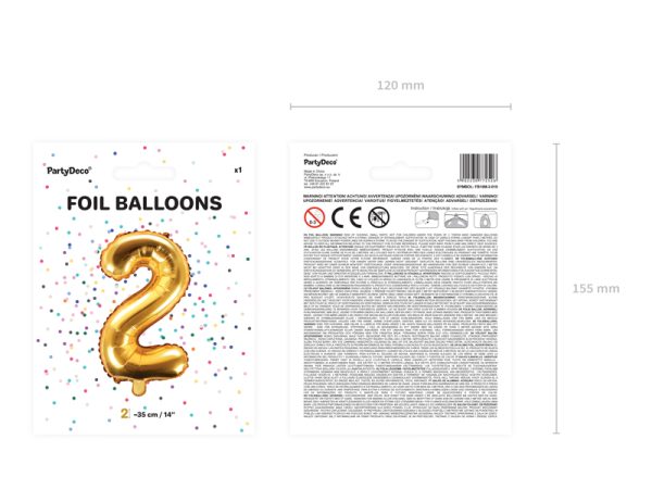 Foil Balloon Number ''2'', 35cm, gold